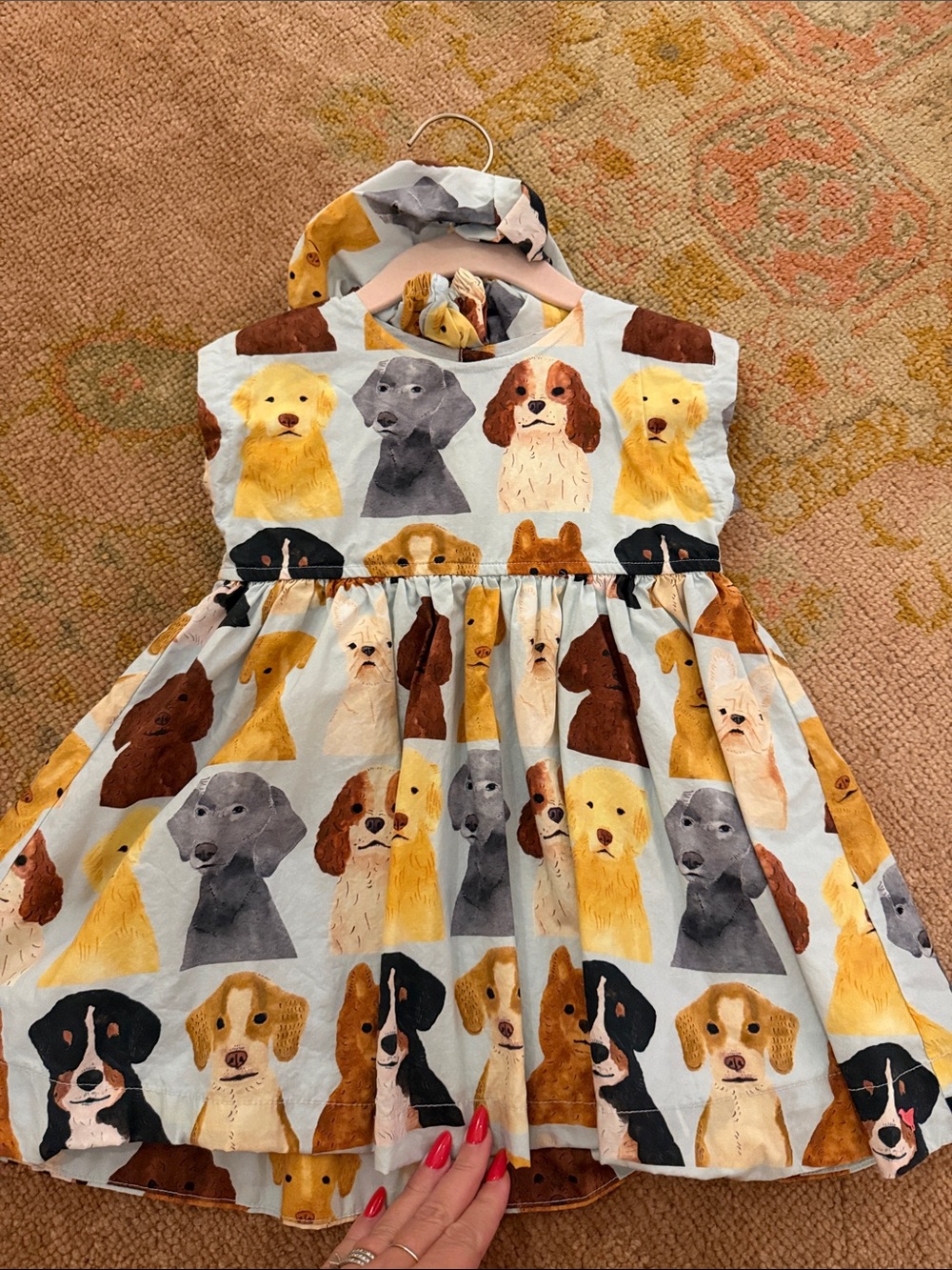 Girls' Puppy Print Cotton Dress - Yellow & Brown 18-24 Pink Chicken